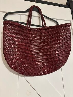 Dragon Diffusion Bamboo Triple Jump large woven leather tote in Burgundy